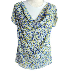 Liz Claiborne Lined Sheer Cowl Neck Blouse Top Women's L Green Blue